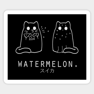 Watermelon "Suika" and Cats Minimalist/Simple Art (Black) Sticker